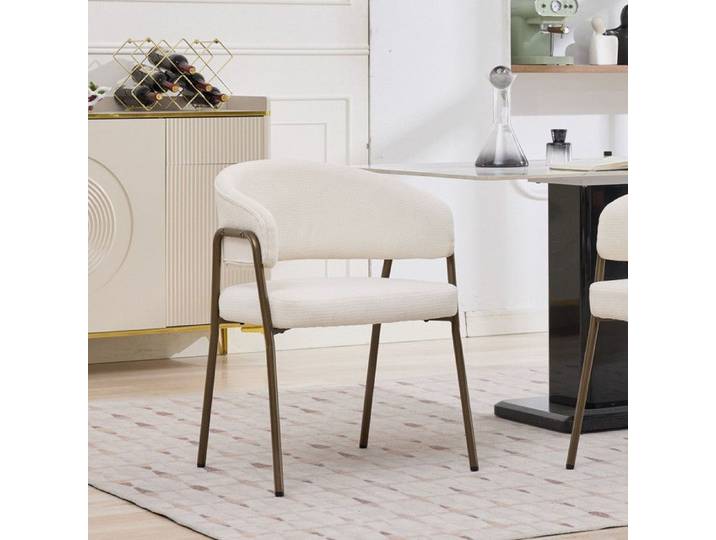 NuvlaGu - Chaise de bureau - Fauteuil rembourré pieds en métal tissu chenille moderne pour salon et bureau - Beige