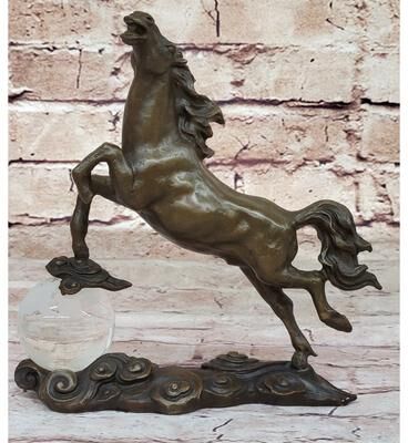 Bronzhaus Bronze Horse Figurine Sculpture W/ Crystal Ball - Signed Original Equestrian Art By Milo