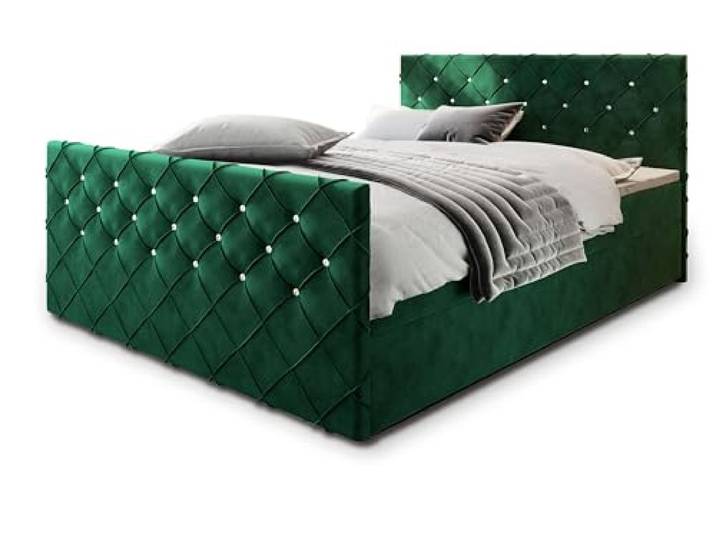 Masseno Boxspringbett Mandi 200x200 cm Komplett-Set mit Matratze und Topper, Polsterbett mit Zwei Bettkästen -Grün, Magic Velvet 2225