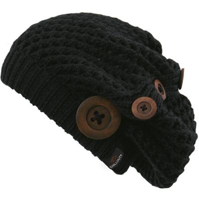 Beanie CHILLOUTS "Nelly Hat", Herren, schwarz, Obermaterial: 100% Polyester, Mützen Beanie, mit modernem Strickmuster und Zierknöpfen