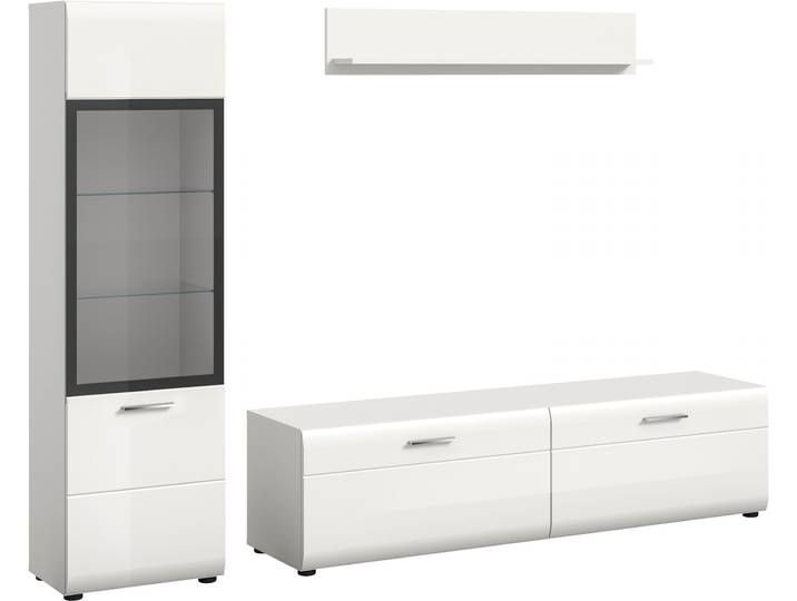 Wohnwand HOME AFFAIRE FLORENZ, 3-teilige Wohn-Kombination, hochwertige MDF-Front , weiß (weiß hochglanz tiefzieh), B:220cm H:160cm T:41cm, Holzwerkstoff, Kastenmöbel-Sets, Wohnwand, Wohn-Kombination, Wohnzimmer-Möbel, Wohnzimmer,Kombination, Kombi
