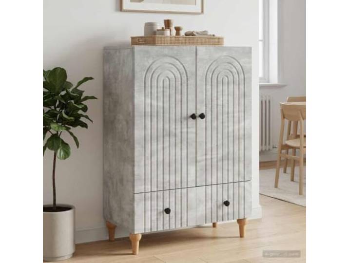 RJPLMFV Anrichte, grau, Beton, 66 x 34,5 x 95 cm, aus Holz TV-Schrank für Wohnzimmer, Aufbewahrung mit Schubladen, Drehtüren, vielseitig einsetzbar