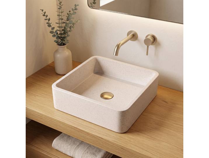 Vasque de salle de bain carrée en terrazzo blanc 40 x 40 cm - Kalani