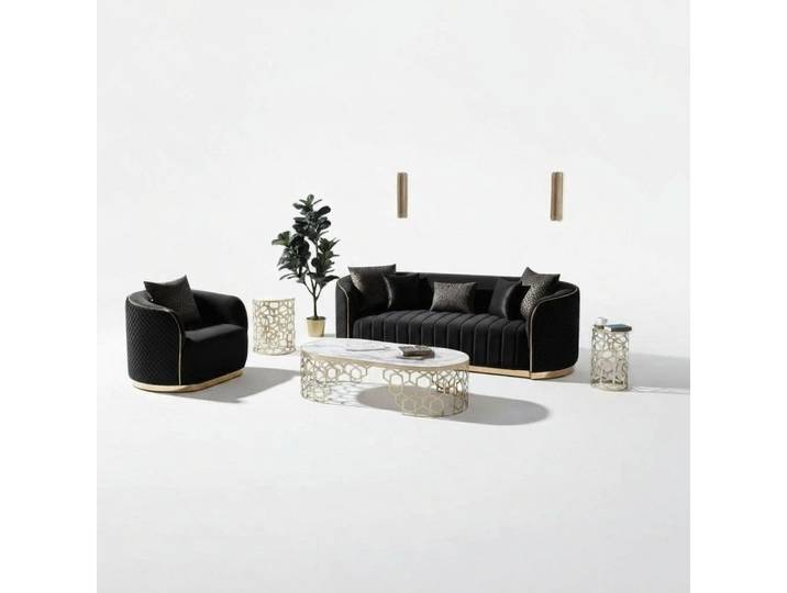 Xlmoebel 3-Sitzer Ovale Couch im Samt für stilvolles Wohnzimmerdesign, 3-Sitzer 1 Teile, Made in Europa