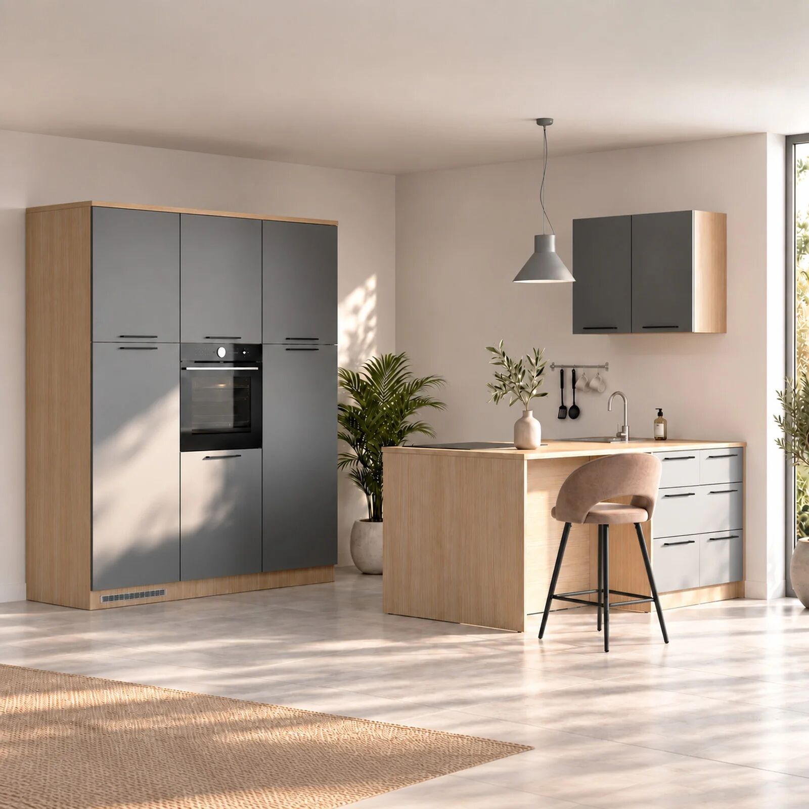 garneroarredamenti Cucina completa con isola antracite rovere Dresda