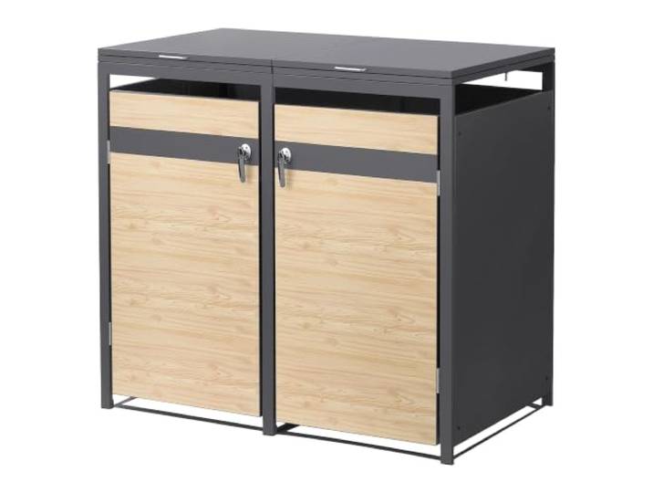 ML-Design Mülltonnenbox 2er 240L, Mülltonnenverkleidung für 2 Mülltonnen, Müllbox wetterfest, Mülltonnenhaus aus Stahl, Müllcontainer mit Deckel, abschließbare Tür, 132x80x120 cm, Anthrazit-Holzoptik