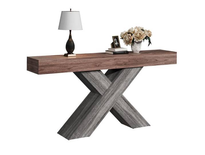 ELVORIN Console X en panneaux de particules 140 x 30 x 80 cm aspect bois noyer pour entrée et salon