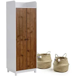 Dielenkleiderschrank in Weiß und Wildeichefarben Landhausstil