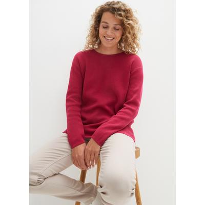 Strickpullover BONPRIX "Milano Rib Pullover mit Rundhals", Damen, Gr. 36/38 (S), rosa (beerenpink), Rippstrick, Obermaterial: 50% Baumwolle, 50% Polyacryl, unifarben, bequem hüftbedeckend, Rundhals, Strickbündchen, Pullover Strickpullover, aus...