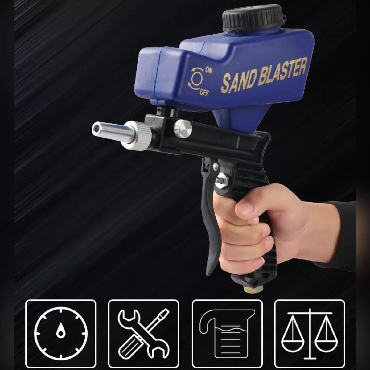 INF Tragbare pneumatische Sandstrahlpistole – handgeführter, einstellbarer Sandblaster mit verstärkter verzinkter Düse, Nylon Blau