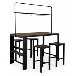 Leco Bartisch und 4 Hocker - 157x209x80cm - braun -