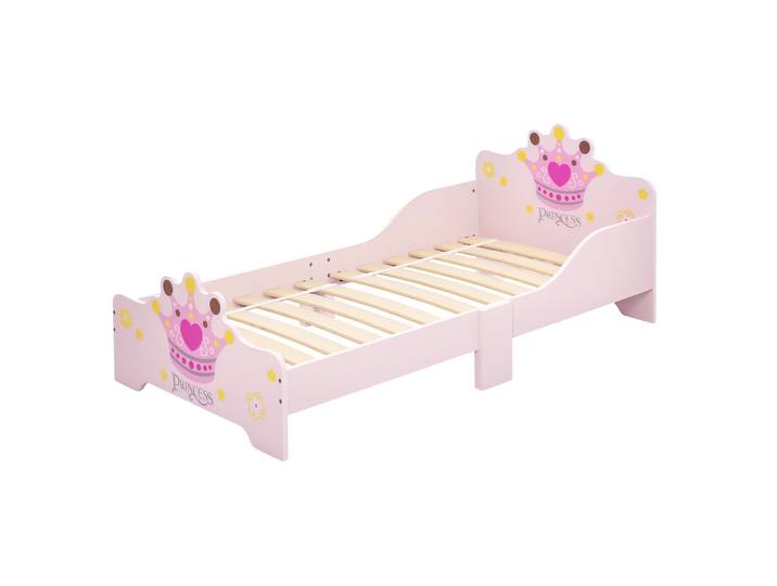 HOMCOM Lit Enfant 140 x 70 cm - lit d'enfant Design Princesse Motif Couronne - sommier à Lattes Inclus - MDF Contre-plaqué Rose