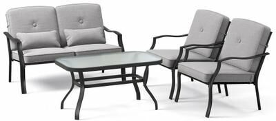 Costway 4 Pieces Outdoor Conversation Set with Seat Back Cushions and Waist Pillows-Gray