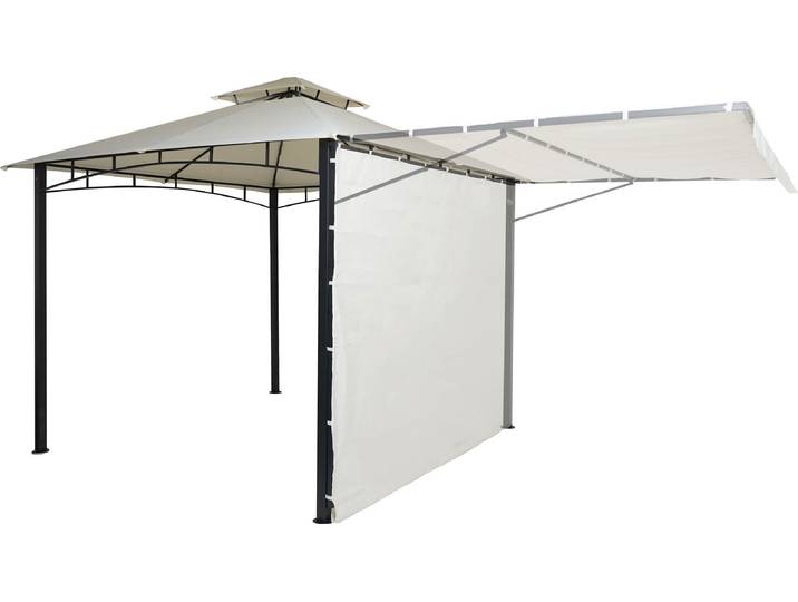 Pergola HWC-F94, Garten Pavillon, Stahl bewegliche Seitenwand 2,5x2,5m creme-beige