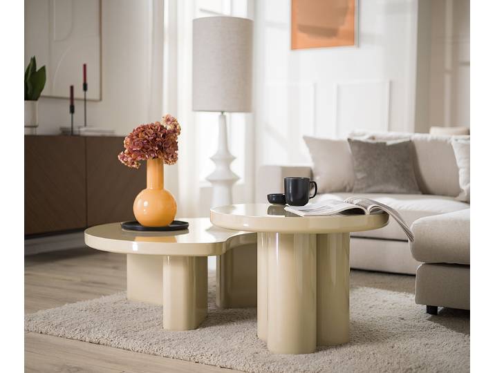 Couchtisch Frazier Ø 90cm Beige/Hochglanz Crema