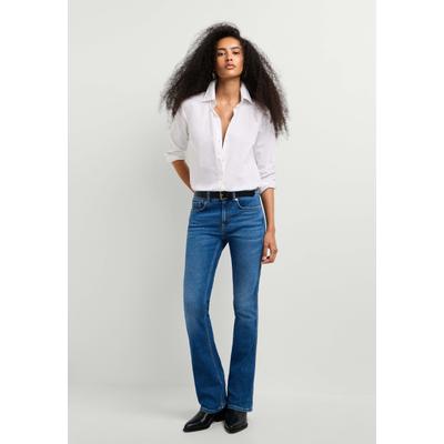 Bootcut-Jeans PEPE JEANS "bootcut fit jeans BOOTCUT MW PIPER", Damen, Gr. 28, Länge 32, blau (authentic bright blau), 98% Baumwolle, 2% Elasthan, Jeans