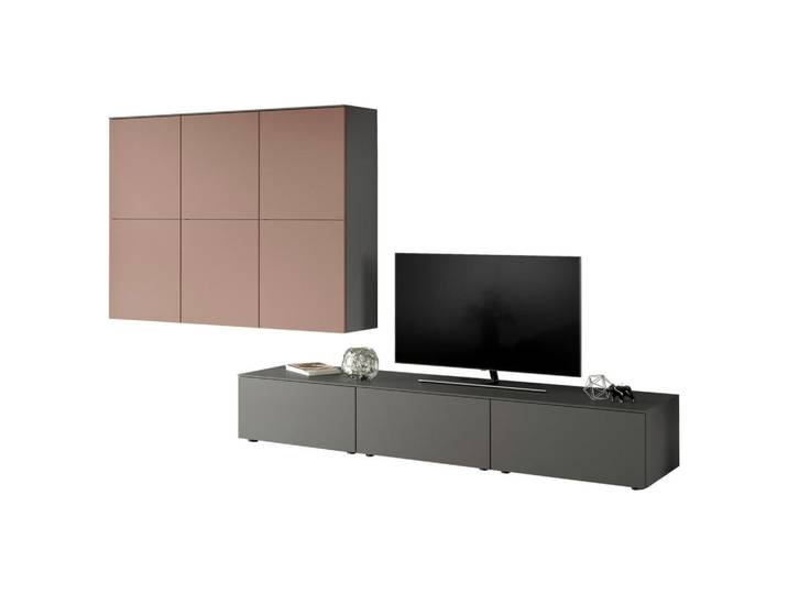 Celina Home Wohnwand, Grau, Koralle, 9 Fächer, 360.3x205.2x58.5 cm, individuell planbar, Beimöbel erhältlich, in verschiedenen Holzdekoren erhältlich, Wohnzimmer, Wohnwände, Anbauwände