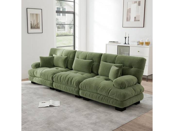 Luscriate - Canapé modulable - Canapé de salon comprenant 2 méridiennes + 2 coussins décoratifs - Larges accoudoirs - Vert