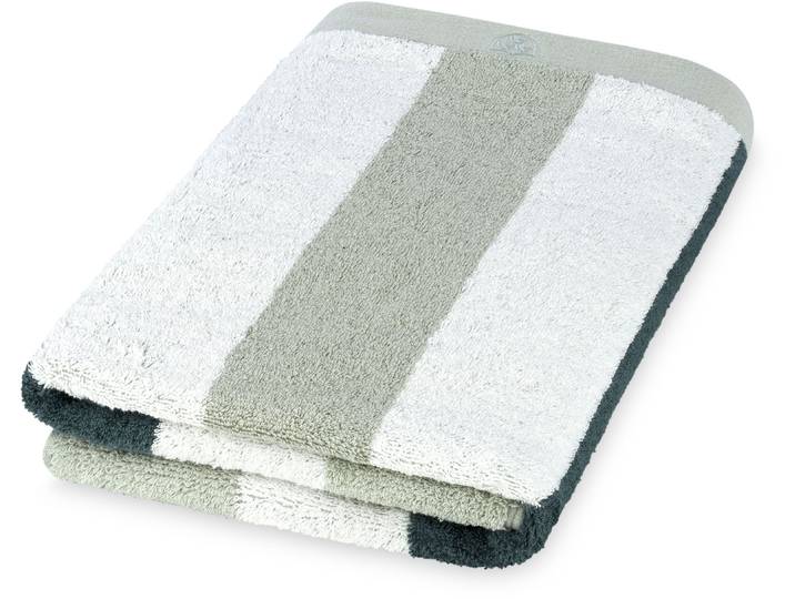 Duschtuch ROSS Doubleface, Streifen/Uni , grau (birkengrün), B:70cm L:140cm, Frottier, Baumwolle, Handtücher, Duschtuch, aus feinster Baumwolle
