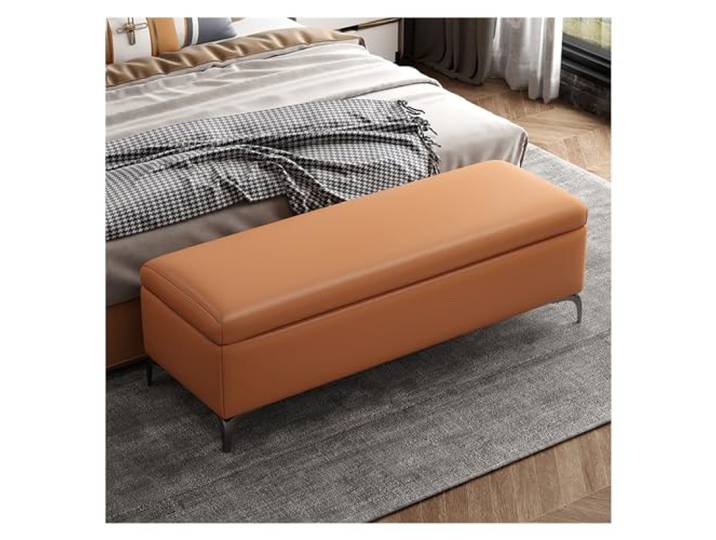 RUNZE765Z Dekorativ Aufbewahrungsbank – Eingangsbank for Schlafzimmer Schlafzimmerbänke for das Fußende des Bettes, gepolsterte Bank(Orange)