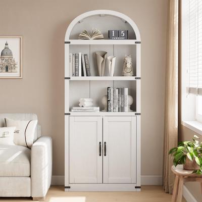 Garvee "71.7"" 5-Tier Arched Bookshelf, Display Cabinet w/ 2 Doors & Shelves"