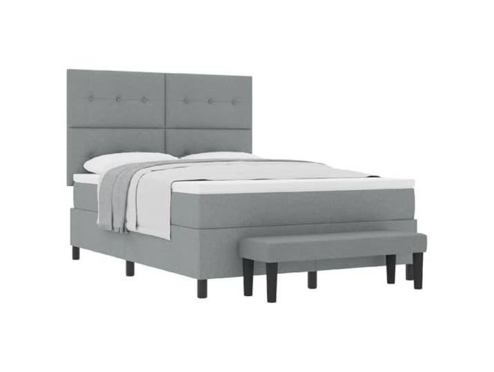 KKgypkn Boxspringbett mit Matratze Hellgrau 160 x 200 cm Stoff, mittelfeste Matratze, verstellbares Kopfteil, Taschenfederkern und Schaum