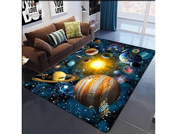 Teppiche 3D Sonnensystem Kinderzimmerteppich Weltraum Planet Teppich Kinderzimmer Antirutschmatte 140 * 200cm