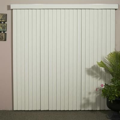 "Beige Textured Vinyl Vertical Blind 60"" L x 36"" to 90"" W, CORDLESS"