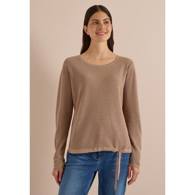 Rundhalspullover CECIL, Damen, Gr. L (42), beige (creamy mocha melange), Web, 60% Baumwolle, 40% Viskose, unifarben, normal normal, Rundhals, Rippbündchen, Pullover Rundhalspullover, mit Struktur-Optik