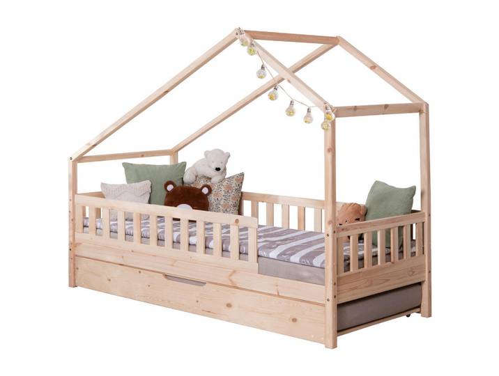 Hausbett, Beige, 140x200 cm, Holz, Transformierbar, Seitenverkehrt Montierbar, MID.YOU