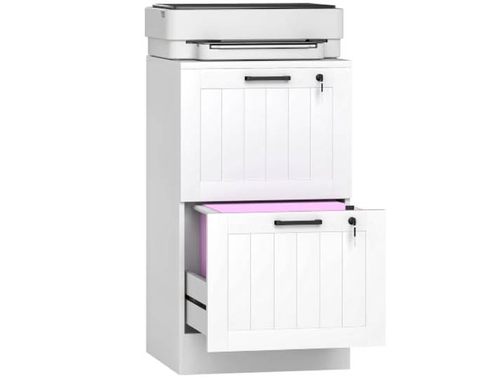 HOMCOM Caisson Bureau 2 Tiroirs Serrures Compact 40x40x71cm Blanc Meuble Rangement Bureau\, Barres de Suspension Réglables pour Documents\, Caisson de Rangement Compact pour Travail ou Chambre