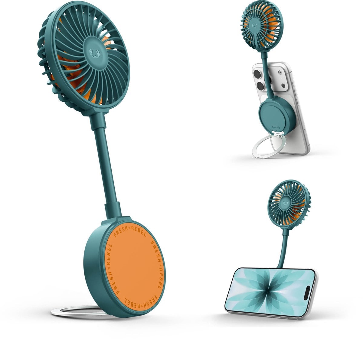 Fresh 'n Rebel Magnetic Fan Magnetische Ventilator voor Telefoon met Standaard - Draadloos - 3 Snelheden - Aqua Ember
