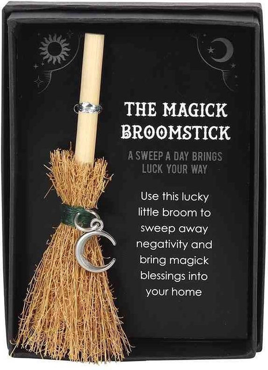 Something Different Crescent Moon Mini Magick Broomstick Ornament Bruin/Zwart