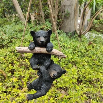 Hi-Line Gift Hanging Bear Cubs Duet: Playful Black Polyresin Figurine Set