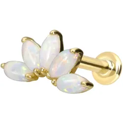 14 Karat Gold Labret mit Innengewinde LOTUSBLÜTE + SYNTHETISCHE OPALE