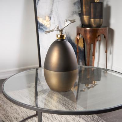 ARCILLA ELEMENTAL Bronze Glass Colorblock Abstract Decorative Jars with Gold Accents and Silver Wave Designed Top