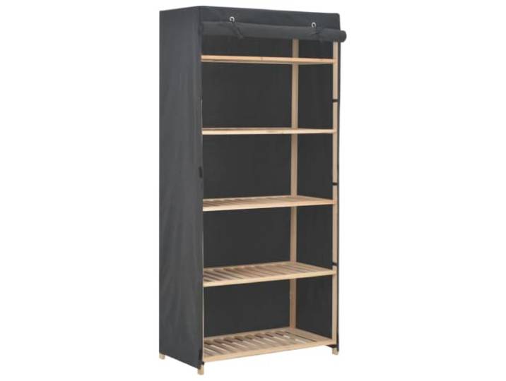 Kleiderschrank Grau 79 x 40 x 170 cm Stoff 4 feste Regalböden, integrierte Kleiderstange, Stoffbespannung ringsum, leichte Stofftür, Aufbewahrung für Schuhe und