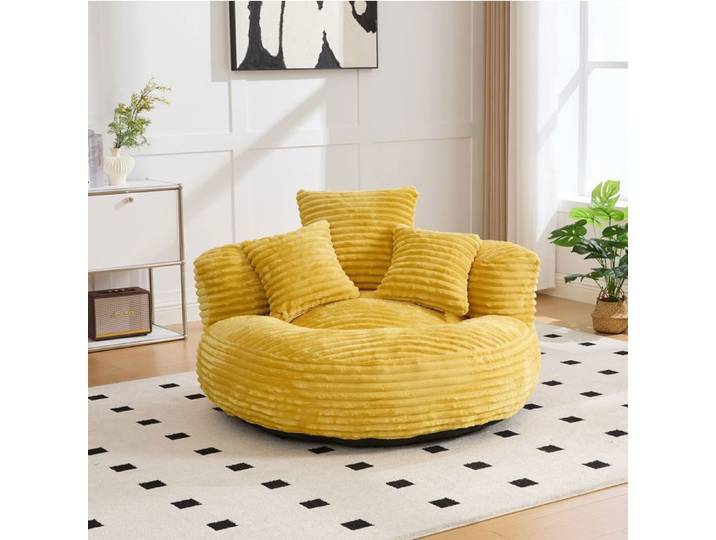 SENVIRO - fauteuil pouf - 1 place - velours côtelé enveloppant - 108x108x52cm - jaune moutarde