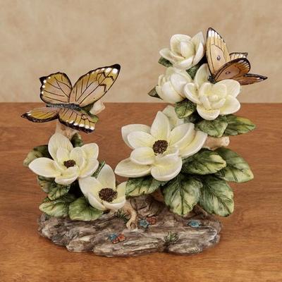 Touch of Class Magnolia and Butterfly Table Sculpture Ivory , Ivory