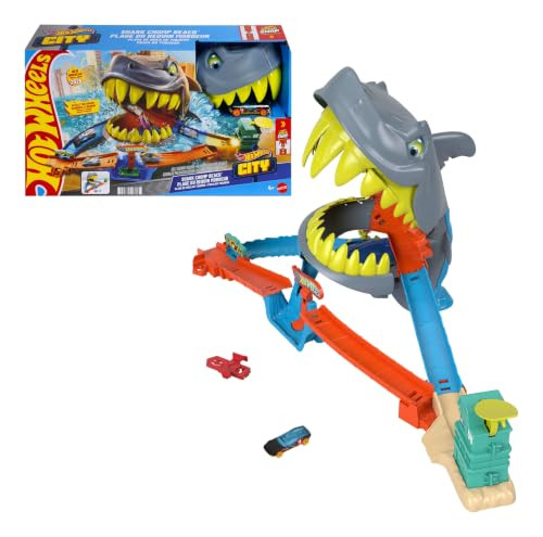 Hot Wheels City Shark Chomp Beach speelset met speelgoedauto 1:64