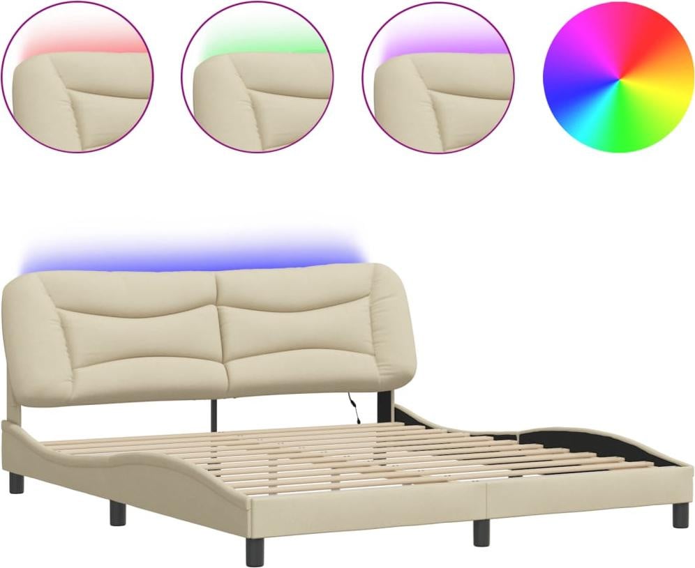 vidaXL Hvar bedframe met LED-verlichting, crème, 180x200 cm, gestoffeerd