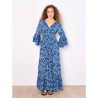 Maxikleid APRICOT "Swirl Smock Maxikleid", Damen, Gr. XS (34), N-Gr, blau, Obermaterial: 100% Viskose CV., gemustert, Kleider Maxikleid, mit Rüschenärmeln