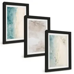 BILDER SET 3er Set - 20x30 cm Schwarzer Rahmen - Feine Aquarelltexturen