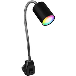 ledscom.de GU10 Steckdosenlampe WAIKA Schwanenhals, Schalter, schwarz inkl. Smart Home RGBW GU10 LED