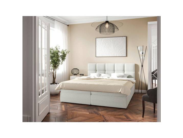 Boxbett, Weiß, 180x200 cm, Holz & Textil, Bettkasten & Gepolstertes Kopfteil, MID.YOU