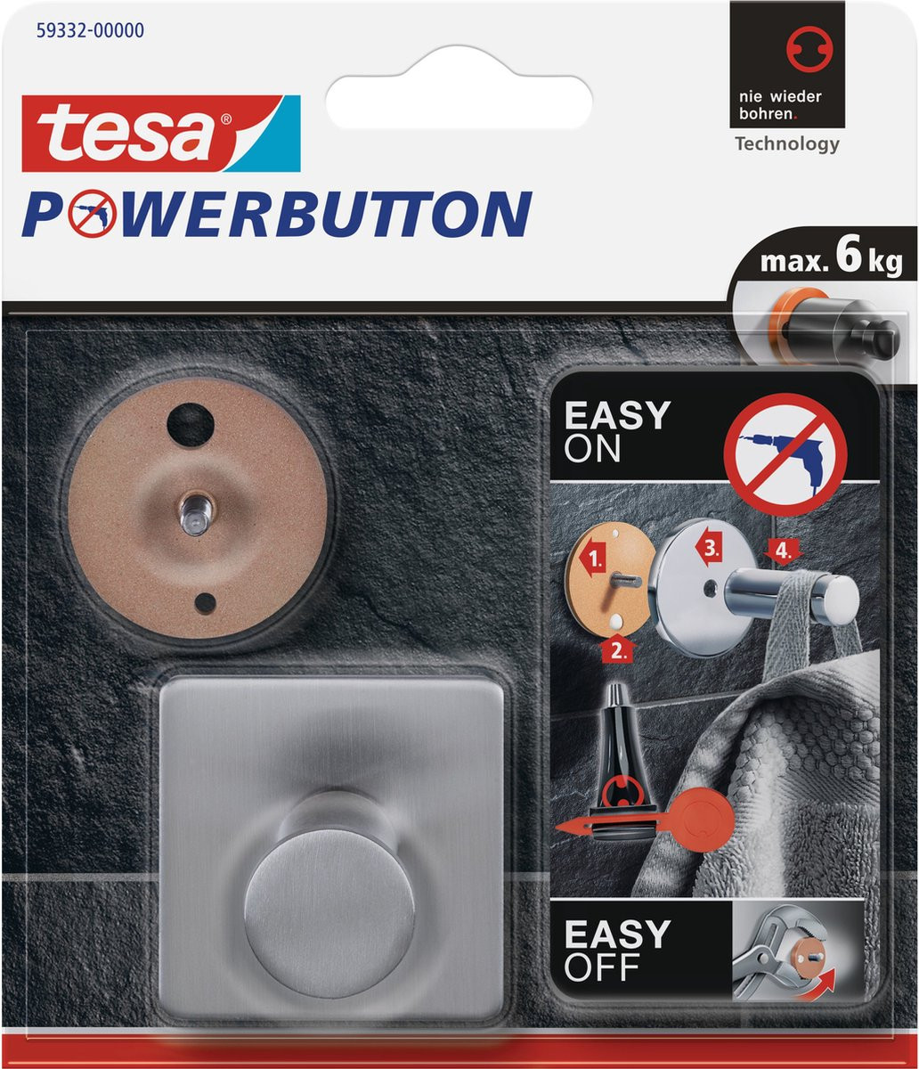 tesa Powerbutton vierkant ophanghaakje groot
