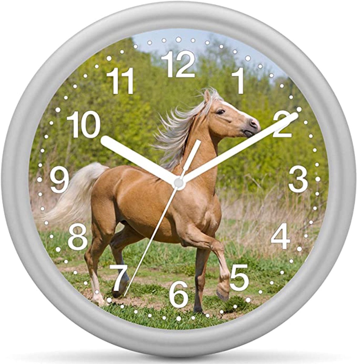 EUROTIME Kinderklok Paard Beige in het Groen - Analoge Wandklok