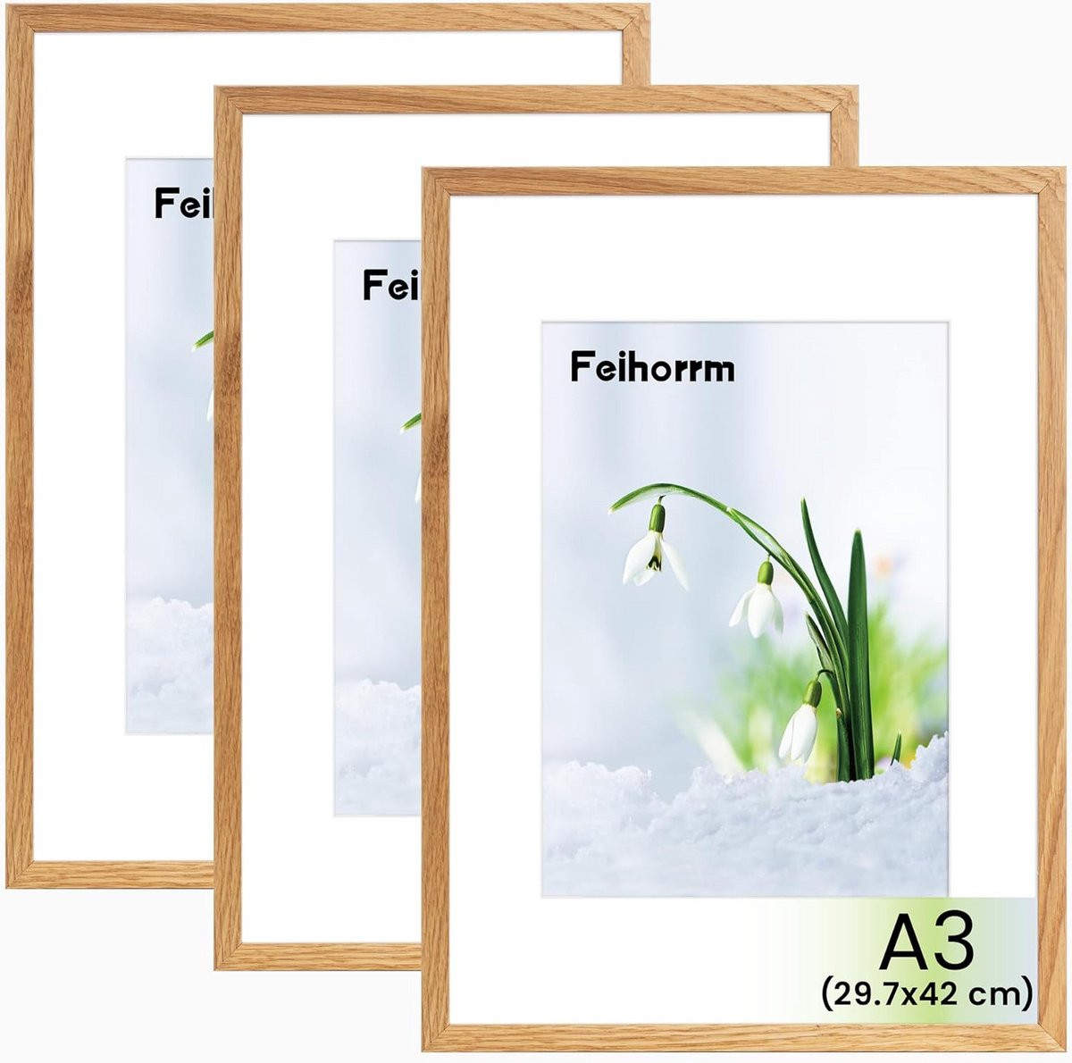 Eikenhouten Fotolijst A3 met Gehard Glas en Passe-Partout Optie