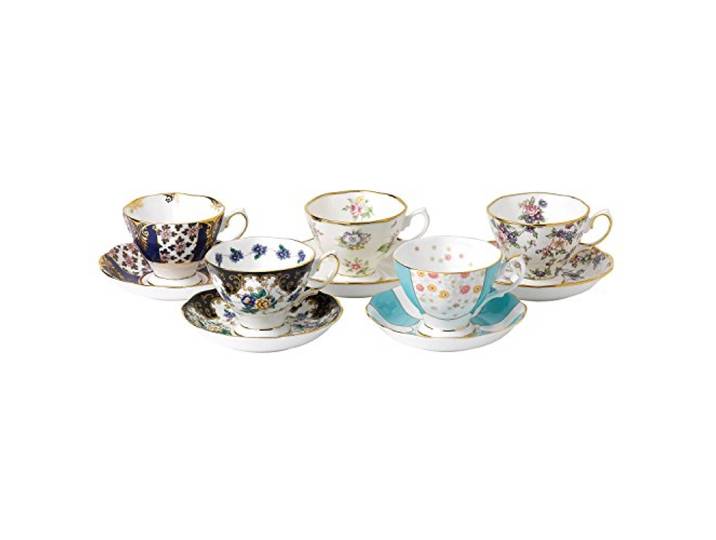 100 Years by Royal Albert 40017543 Teetasse und Untertasse, mehrfarbig, 4.826–4.927,6 cm, 5-teilig