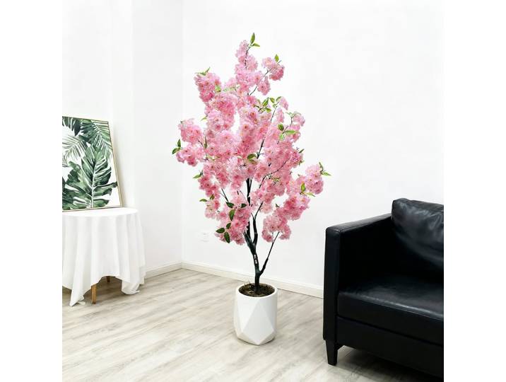 Arbre artificiel à fleurs de cerisier de 150 cm – grand arbre artificiel avec des fleurs roses – plante en pot artificielle à fleurs de cerisier pour la maison, les mariages, les fêtes, le jardin, la